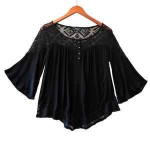 CORVIA Black Lacy Asymmetrical Blouse Size S